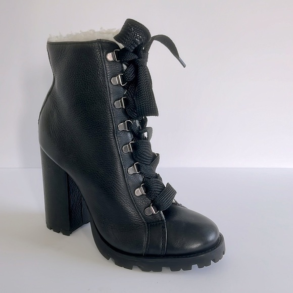 Schutz Zhara Shoes Lace Up Pointed Toe Block High Heel Combat Boots Size 10 New - Picture 5 of 9